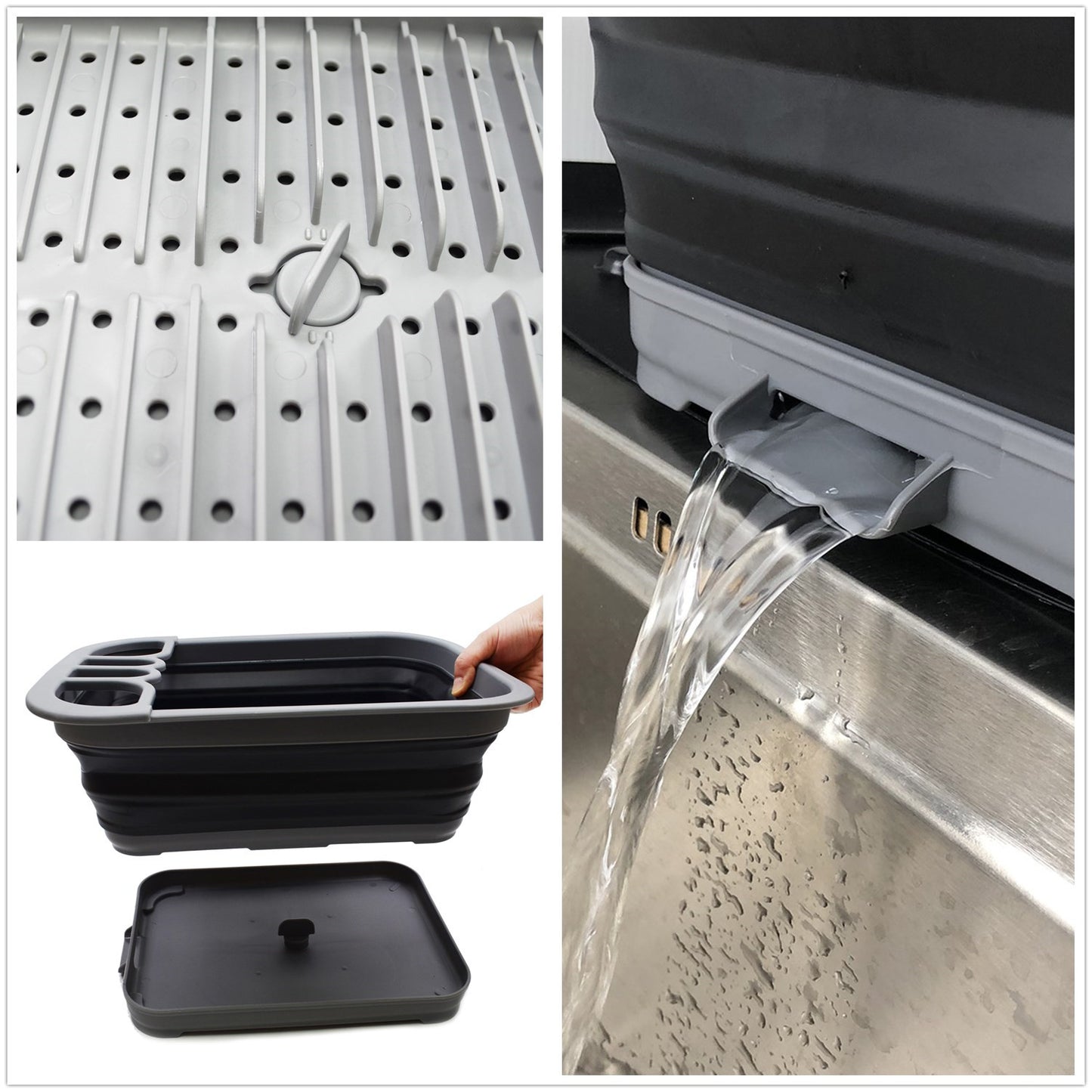 SAMMART Collapsible Dish Drainer with Drainer Board - Foldable Drying Rack Set - Portable Dinnerware Organizer - Space Saving Kitchen Storage Tray