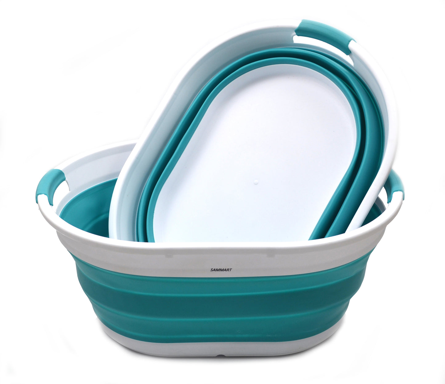 SAMMART Set of 2 Collapsible Plastic Laundry Basket - Foldable Pop Up Storage Container/Organizer - Portable Washing Tub - Space Saving Hamper/Basket