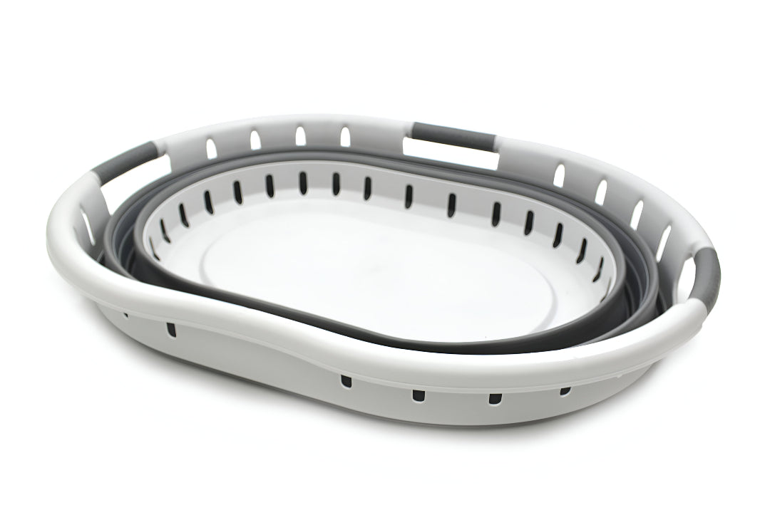 SAMMART 57L (15 Gallons) Collapsible 3-Handled Plastic Laundry Basket - Oval Tub - Portable Washing Tub - Pop up Laundry Hamper (1 pc - Oval, Dark Grey)