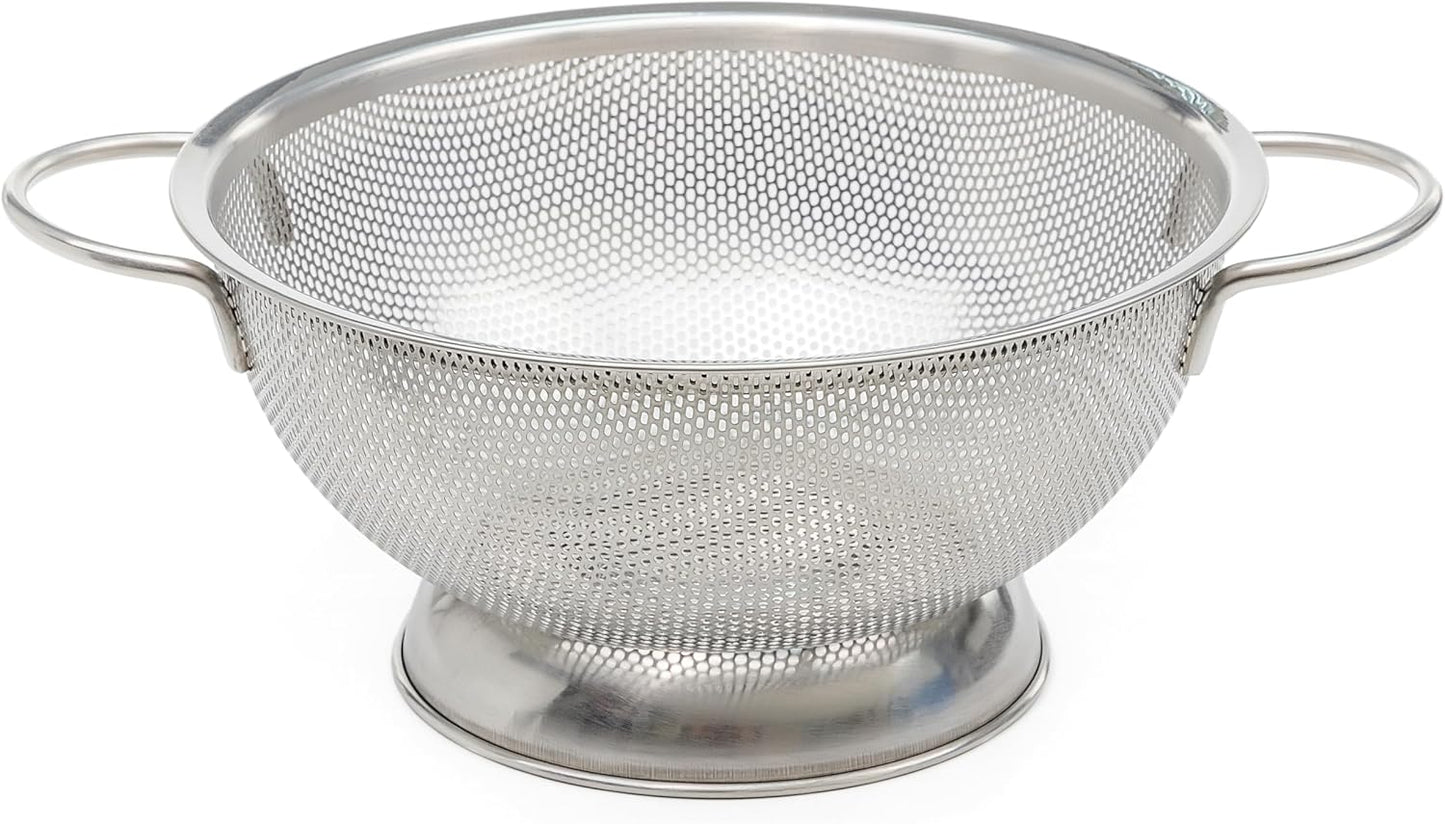 SAMMART 10 inches Perforated Stainless Steel Sheet Colander with Handle - Strainer for Pasta, Noodle and Fruits