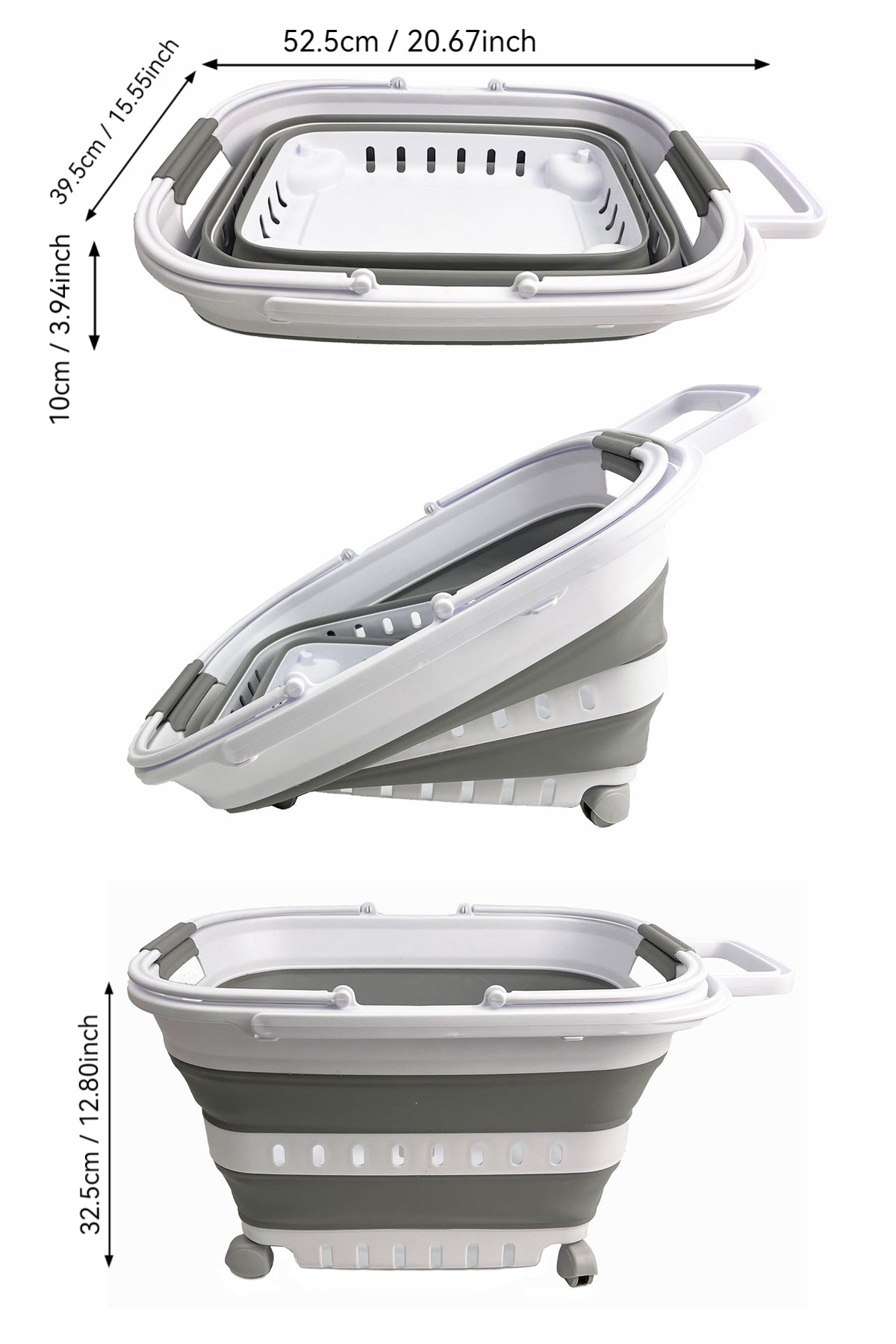 SAMMART 35L (9.24 Gallons) Collapsible Plastic Laundry Basket with Handle and Wheels - Foldable Pop Up Storage Container/Organizer with handle and wheels - Space Saving