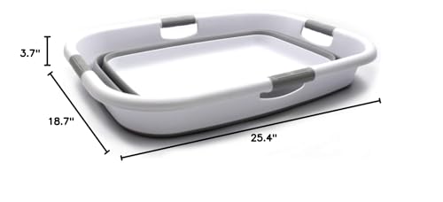 SAMMART 49L (12.9 Gallon) Collapsible 3-Handled Plastic Laundry Basket - Oval Tub - Portable Washing Tub-Space Saving Laundry Hamper, Water Capacity 44L / 11.6 Gallon (2 pcs - Rectangular, Grey)