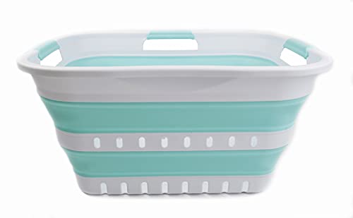 SAMMART 30L (8 gallon) Collapsible 3 Handled Plastic Laundry Basket - Foldable Pop Up Storage Container/Organizer - Portable Washing Tub - Space Saving Hamper/Basket