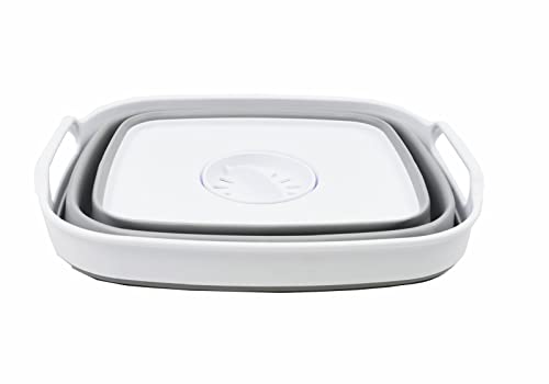 SAMMART 7.5L (2 Gallons) Collapsible Dishpan with Draining Plug - Foldable Washing Basin - Portable Dish Washing Tub - Space Saving Kitchen Storage Tray