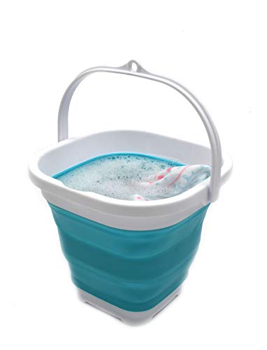 SAMMART 2.6L (0.68 Gallon) Super Mini Sqare Collapsible Plastic Bucket - Foldable Square Tub - Portable Fishing Water Pail - Space Saving Outdoor Waterpot