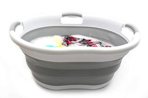 SAMMART 36L(9.5 Gallon) Collapsible Plastic Laundry Basket-Oval Tub/Basket-Foldable Storage Container-Portable Washing Tub-Space Saving Laundry Hamper,Water Capacity 27L(7.1 Gallon)