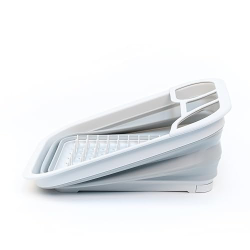 SAMMART Collapsible Dish Drainer with Drainer Board - Foldable Drying Rack Set - Portable Dinnerware Organizer - Space Saving Kitchen Storage Tray