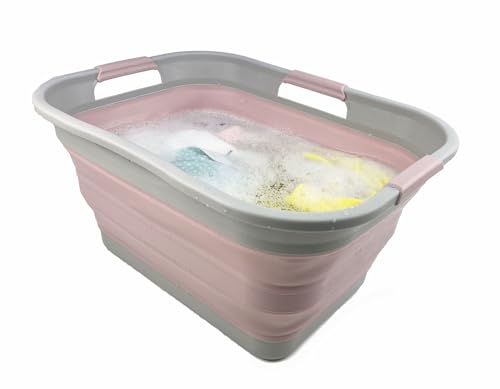 SAMMART 30L (8 gallons) Collapsible Plastic Laundry Washing Tub/Basket-Portable Pop Up Storage Container/Organizer-Foldable Laundry Hamper-Space Saving