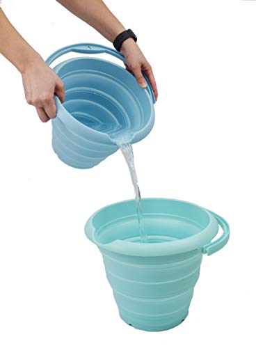 SAMMART 5L (1.32 Gallon) Collapsible Plastic Bucket - Foldable Round Tub - Portable Fishing Water Pail - Space Saving Outdoor Waterpot (5L Round, Lake Green)