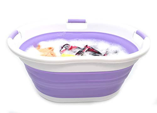 SAMMART 57L (15 Gallons) Collapsible 3-Handled Plastic Laundry Basket - Oval Tub - Portable Washing Tub-Space Saving Laundry Hamper, Water Capacity 44L / 11.6 Gallon