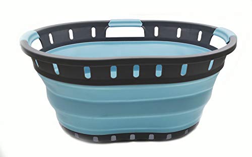 SAMMART 36L (9.5 gallon) Collapsible 3 handled Plastic Laundry Basket - Portable Oval Basket - Foldable Storage Container/Organizer - Space Saving Laundry Hamper