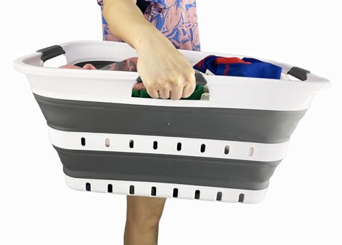 SAMMART 42L (11 gallon) Collapsible Plastic Laundry Basket-Foldable Pop Up Storage Container/Organizer-Portable Laundry Hamper-Space Saving