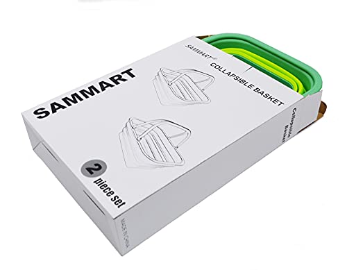 SAMMART 9.2L (2.37Gallon) Collapsible Tub with Handle 2 pcs Box Set - Portable Outdoor Picnic Basket - Foldable Shopping Bag - Space Saving Storage Container