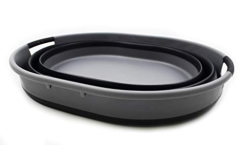 SAMMART 25L(6.6 gallon) Collapsible Oval Laundry Basket-Foldable Storage Container/Organizer-Portable Washing Tub-Space Saving Hamper-Pet Bath Tub, Water capacity 20L(5.28 gallon)