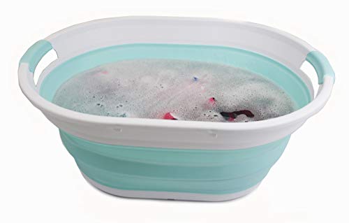 SAMMART 39L(10.3 gallon) Collapsible Plastic Laundry Basket - Oval Tub/Basket - Foldable Storage Container-Portable Washing Tub - Space Saving Laundry Hamper, Water capacity: 30L (7.9 gallon)