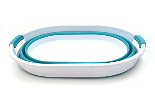 SAMMART 39L(10.3 gallon) Collapsible Plastic Laundry Basket - Oval Tub/Basket - Foldable Storage Container-Portable Washing Tub - Space Saving Laundry Hamper, Water capacity: 30L (7.9 gallon)