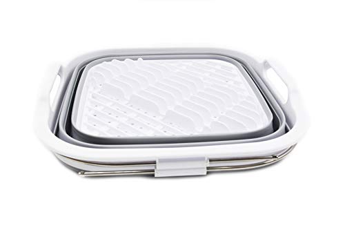 SAMMART 12L (3.17 Gallon) Expandable & Collapsible Dish Drainer-Foldable Drying Rack-Portable Dinnerware Organizer-Space Saving Kitchen Storage Tray