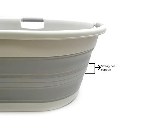 SAMMART 57L (15 Gallons) Collapsible 3-Handled Plastic Laundry Basket - Oval Tub - Portable Washing Tub-Space Saving Laundry Hamper, Water Capacity 44L / 11.6 Gallon