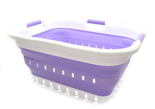 SAMMART Collapsible 3 Handled Plastic Laundry Basket - Foldable Pop Up Storage Container/Organizer - Portable Basket - Space Saving Hamper/Basket