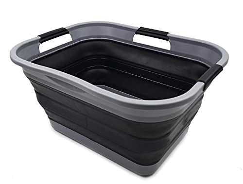 SAMMART 29L(7.6 gallon) Collapsible Plastic Laundry Basket - Foldable Pop Up Storage Container/Organizer - Portable Washing Tub - Space Saving Hamper/Basket - Water Capacity 24L(6.3 gallon)