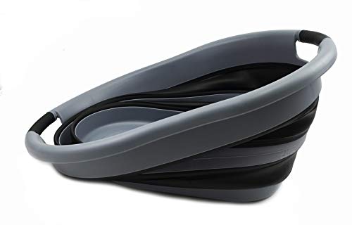 SAMMART 36L (9.5 gallon) Collapsible Plastic Laundry Basket - Oval Tub/Basket - Foldable Storage Container/Organizer - Portable Washing Tub - Space Saving Laundry Hamper, Water Capacity: 28L (7.4 gallon)