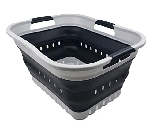 SAMMART 30L (8 gallon) Collapsible 3 Handled Plastic Laundry Basket - Foldable Pop Up Storage Container/Organizer - Portable Washing Tub - Space Saving Hamper/Basket