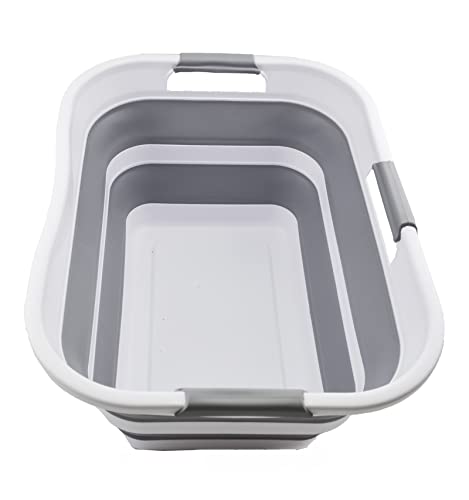 SAMMART Set of 2-30L (8 gallon) Collapsible Plastic Laundry Basket - Foldable Pop Up Storage Container/Organizer - Portable Washing Tub - Space Saving Hamper/Basket, Water capacity: 24L (6.3 gallon)