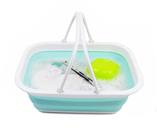 SAMMART 9.2L (2.37Gallon) Collapsible Tub with Handle 2 pcs Box Set - Portable Outdoor Picnic Basket - Foldable Shopping Bag - Space Saving Storage Container