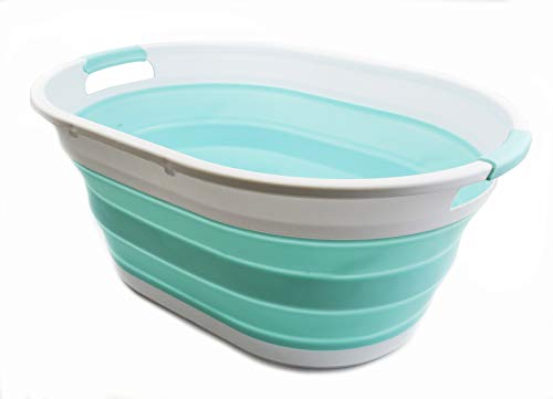 SAMMART 39L(10.3 gallon) Collapsible Plastic Laundry Basket - Oval Tub/Basket - Foldable Storage Container-Portable Washing Tub - Space Saving Laundry Hamper, Water capacity: 30L (7.9 gallon)