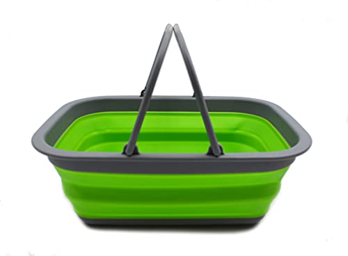 SAMMART 9.2L (2.37Gallon) Collapsible Tub with Handle 2 pcs Box Set - Portable Outdoor Picnic Basket - Foldable Shopping Bag - Space Saving Storage Container