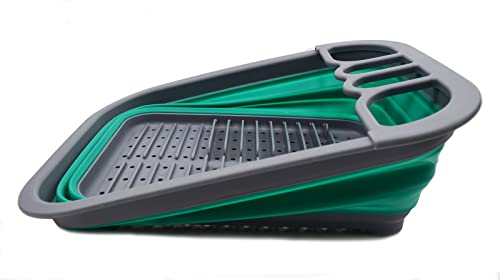 SAMMART Collapsible Dish Drainer with Drainer Board - Foldable Drying Rack Set - Portable Dinnerware Organizer - Space Saving Kitchen Storage Tray