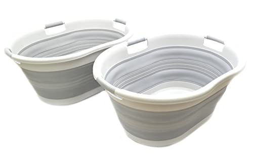 SAMMART 57L (15 Gallons) Collapsible 3-Handled Plastic Laundry Basket - Oval Tub - Portable Washing Tub-Space Saving Laundry Hamper, Water Capacity 44L / 11.6 Gallon
