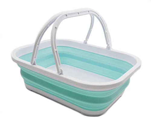 SAMMART 12L (3.17 Gallon) Collapsible Tub with Handle - Portable Outdoor Picnic Basket/Crater - Foldable Shopping Bag - Space Saving Storage Container