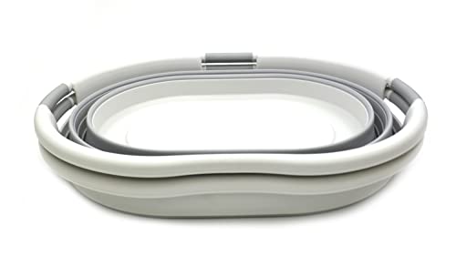 SAMMART 57L (15 Gallons) Collapsible 3-Handled Plastic Laundry Basket - Oval Tub - Portable Washing Tub-Space Saving Laundry Hamper, Water Capacity 44L / 11.6 Gallon