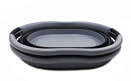 SAMMART 36L (9.5 gallon) Collapsible Plastic Laundry Basket - Oval Tub/Basket - Foldable Storage Container/Organizer - Portable Washing Tub - Space Saving Laundry Hamper, Water Capacity: 28L (7.4 gallon)