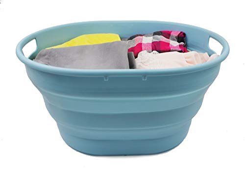 SAMMART 25L(6.6 gallon) Collapsible Oval Laundry Basket-Foldable Storage Container/Organizer-Portable Washing Tub-Space Saving Hamper-Pet Bath Tub, Water capacity 20L(5.28 gallon)