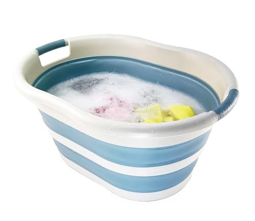 SAMMART 36L (9.5Gallons) Collapsible Plastic Laundry Basket - Oval Tub/Basket - Foldable Storage Container/Organizer - Portable Washing Tub - Space Saving Laundry Hamper