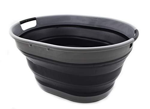 SAMMART 25L(6.6 gallon) Collapsible Oval Laundry Basket-Foldable Storage Container/Organizer-Portable Washing Tub-Space Saving Hamper-Pet Bath Tub, Water capacity 20L(5.28 gallon)