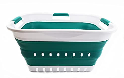 SAMMART 30L (8 gallon) Collapsible 3 Handled Plastic Laundry Basket - Foldable Pop Up Storage Container/Organizer - Portable Washing Tub - Space Saving Hamper/Basket