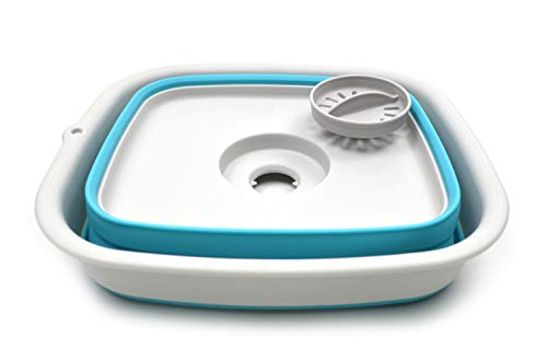 SAMMART 9.1L (2.4Gallon) Collapsible Dishpan with Draining Plug - Foldable Washing Basin - Portable Dish Washing Tub - Space Saving Kitchen Storage Tray