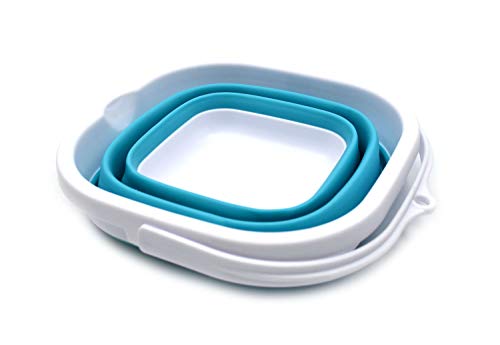 SAMMART 2.6L (0.68 Gallon) Super Mini Sqare Collapsible Plastic Bucket - Foldable Square Tub - Portable Fishing Water Pail - Space Saving Outdoor Waterpot