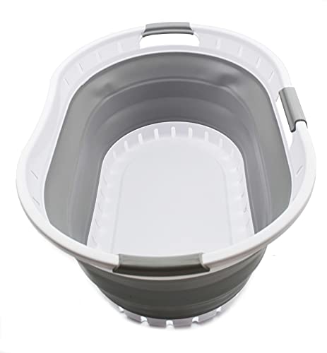 SAMMART Set of 2 - 44L (11.6 gallon) Collapsible 3 handled Plastic Laundry Basket - Oval Tub / Basket - Foldable Storage Container / Organizer - Portable Washing Tub - Space Saving Laundry Hamper, Water capacity: 35L (9.5 gallon)
