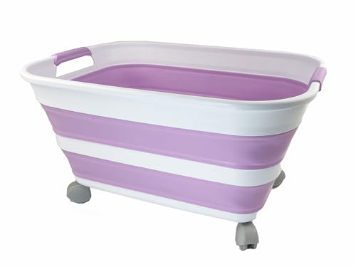 SAMMART 27L (7.1 Gallons) Collapsible Plastic Laundry Basket with wheels -Foldable Pop Up Storage Basket with handle
