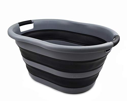 SAMMART 36L (9.5 gallon) Collapsible Plastic Laundry Basket - Oval Tub/Basket - Foldable Storage Container/Organizer - Portable Washing Tub - Space Saving Laundry Hamper, Water Capacity: 28L (7.4 gallon)