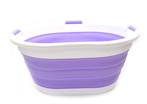 SAMMART 57L (15 Gallons) Collapsible 3-Handled Plastic Laundry Basket - Oval Tub - Portable Washing Tub-Space Saving Laundry Hamper, Water Capacity 44L / 11.6 Gallon