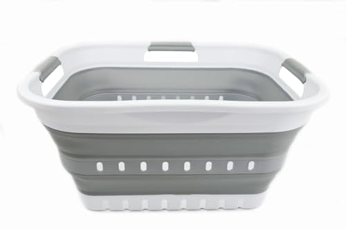 SAMMART 30L (8 gallon) Collapsible 3 Handled Plastic Laundry Basket - Foldable Pop Up Storage Container/Organizer - Portable Washing Tub - Space Saving Hamper/Basket
