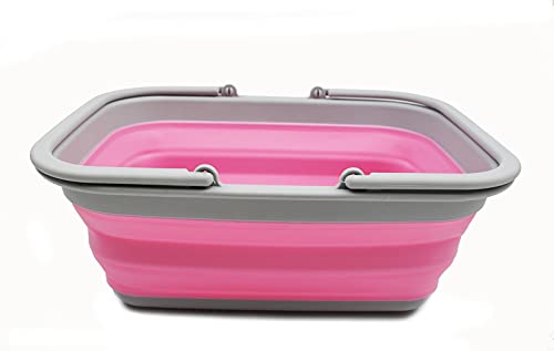 SAMMART 9.2L (2.37Gallon) Collapsible Tub with Handle 2 pcs Box Set - Portable Outdoor Picnic Basket - Foldable Shopping Bag - Space Saving Storage Container