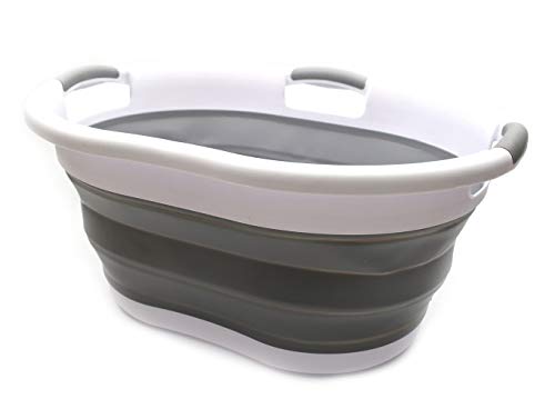 SAMMART 36L(9.5 Gallon) Collapsible Plastic Laundry Basket-Oval Tub/Basket-Foldable Storage Container-Portable Washing Tub-Space Saving Laundry Hamper,Water Capacity 27L(7.1 Gallon)
