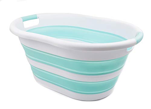 SAMMART 36L (9.5 gallon) Collapsible Plastic Laundry Basket - Oval Tub/Basket - Foldable Storage Container/Organizer - Portable Washing Tub - Space Saving Laundry Hamper, Water Capacity: 28L (7.4 gallon)