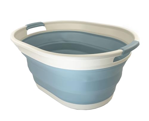 SAMMART 28L (7.4Gallons) Collapsible Plastic Laundry Basket - Oval Tub/Basket - Foldable Storage Container/Organizer - Portable Washing Tub - Space Saving Laundry Hamper